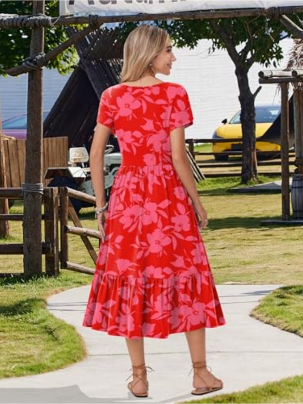 ZEAGOO Flowy Tiered Midi A Line Dress with Pockets, Casual Summer Beach Sundress - Picture 5 of 5